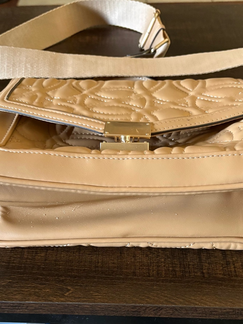 Time and Tru Quilted Beige Crossbody with Gold-Tone Clasp